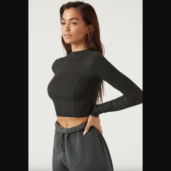 Joah Brown Contrast Stitch Long Sleeve - Size S/M - Color: Smoke Rib - Picture 10 of 12